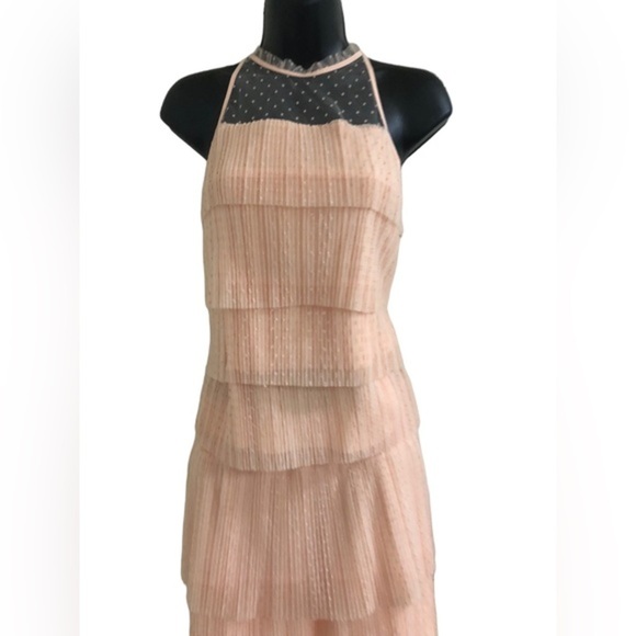 Salmon peach dotted tiered tulle chiffon look halter & skirt set size medium new - Picture 5 of 16